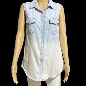 Paper Crane Women's Denim Double Pocket Shirt Light Blue Sz/M